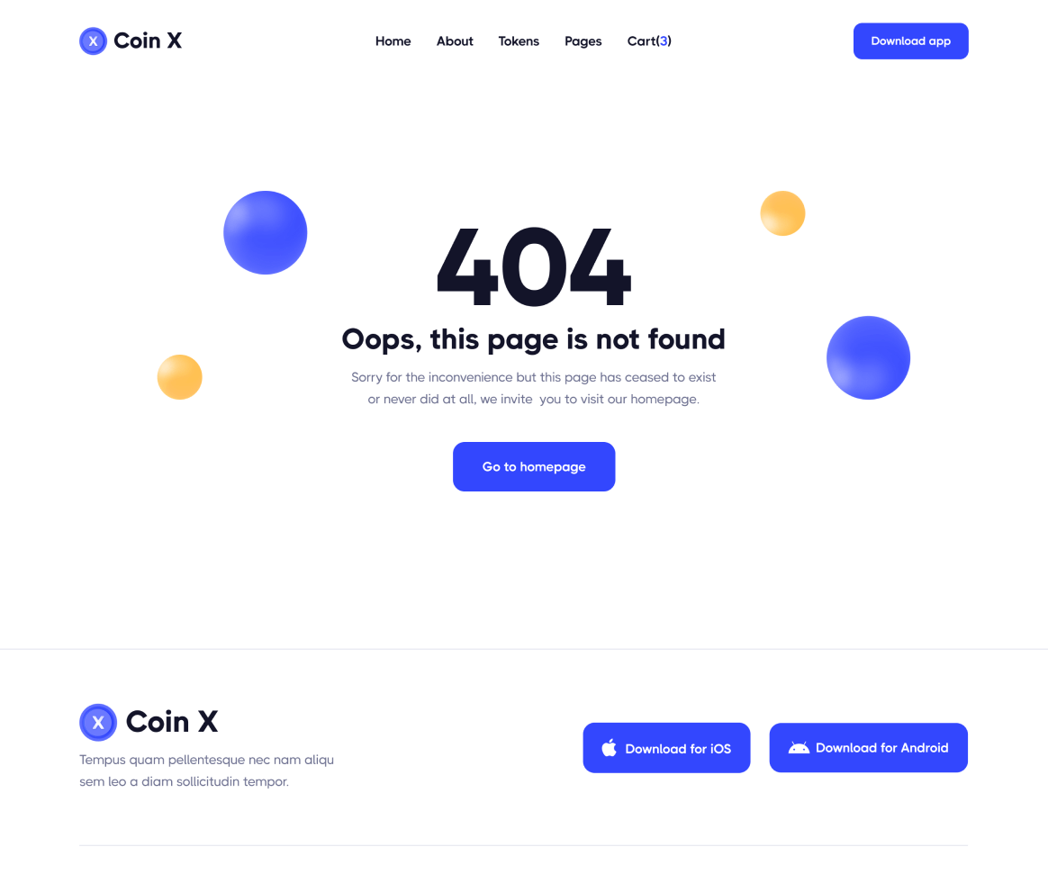 Coin X - 404 not found page - Crypto Startup Webflow Template