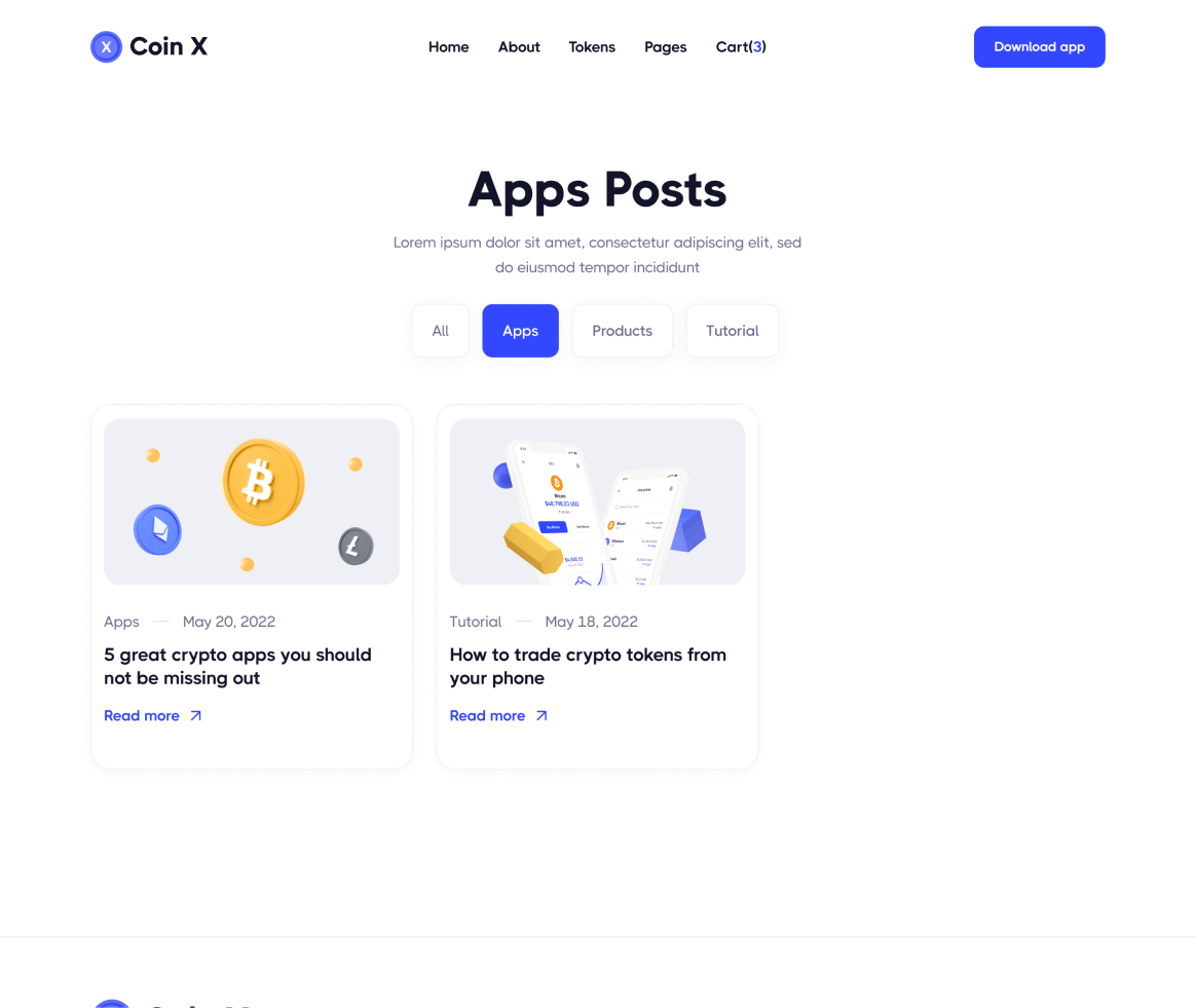 Coin X - Blog Category page - Crypto Startup Webflow Template