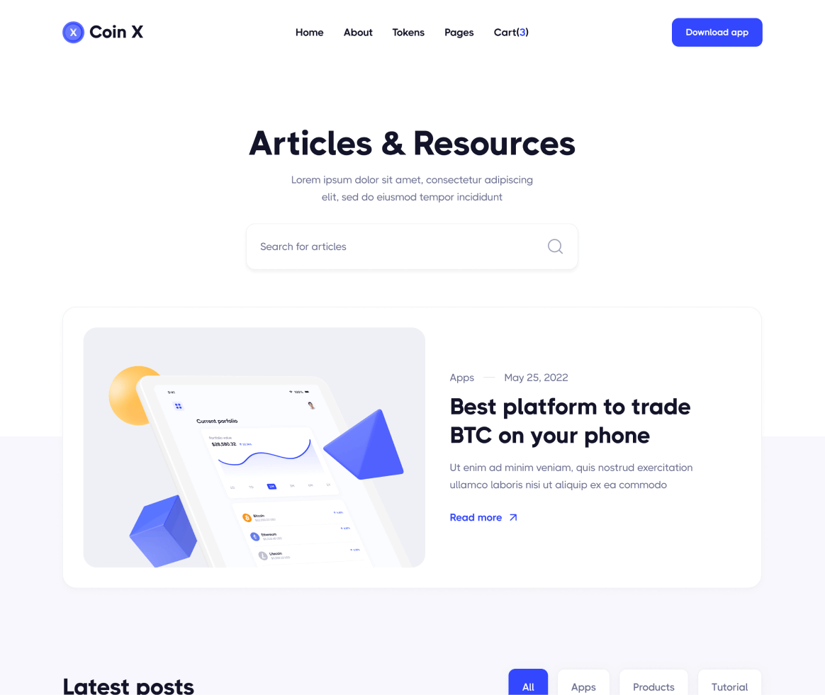 Coin X - Blog page - Crypto Startup Webflow Template
