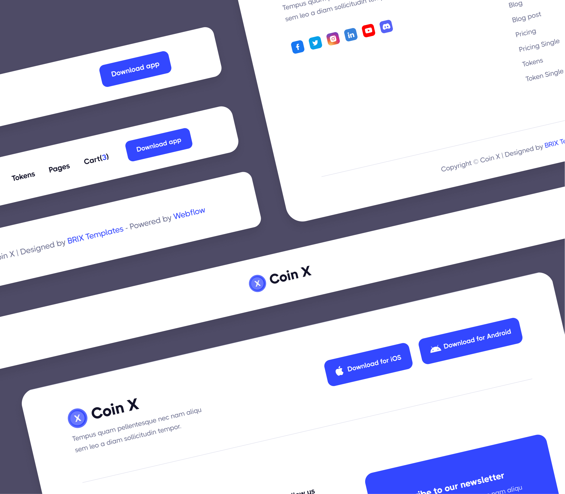 Coin X - 3 Headers and Footers - Crypto Startup Webflow Template