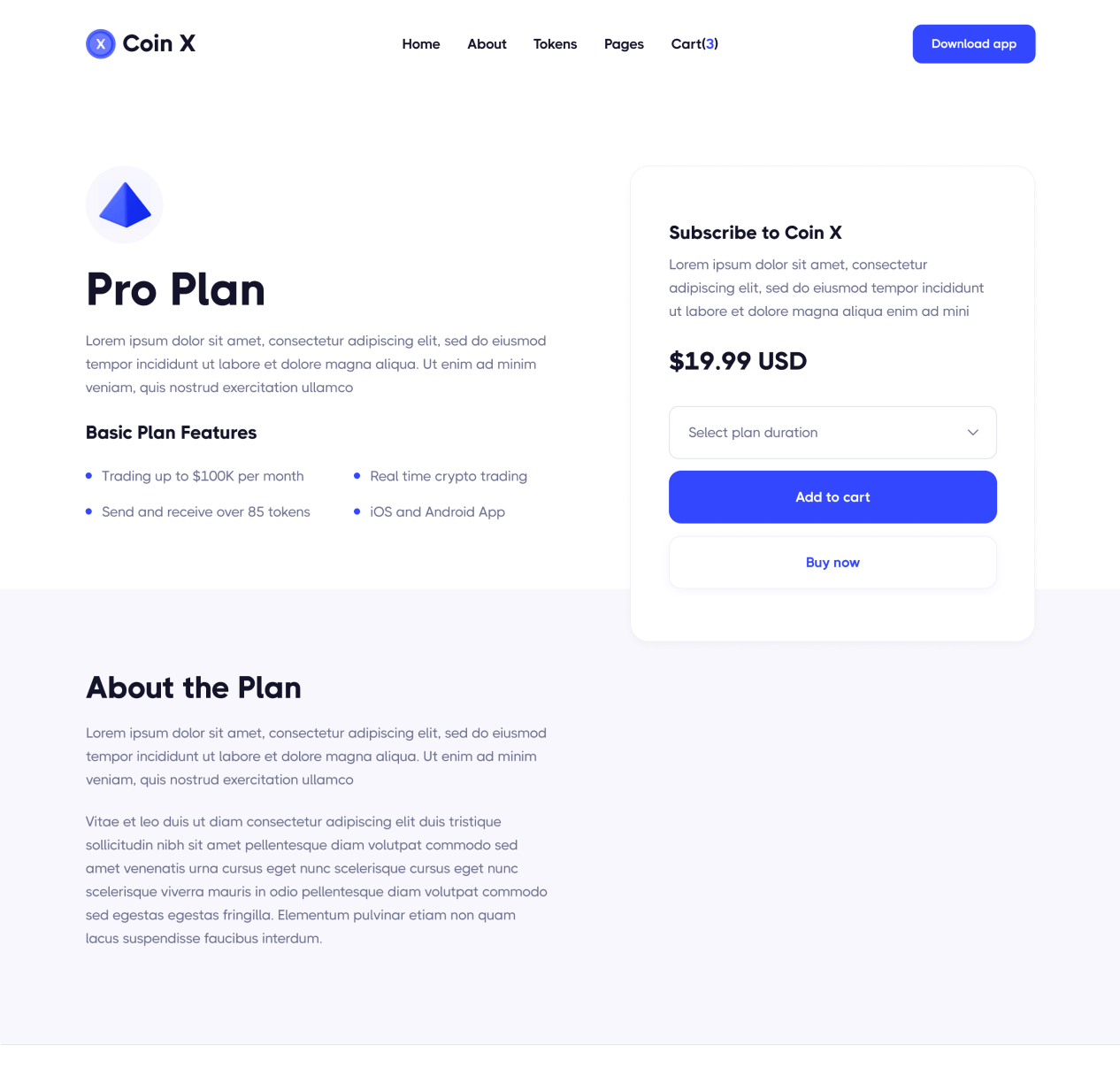 Coin X - Pricing Plan page - Crypto Startup Webflow Template