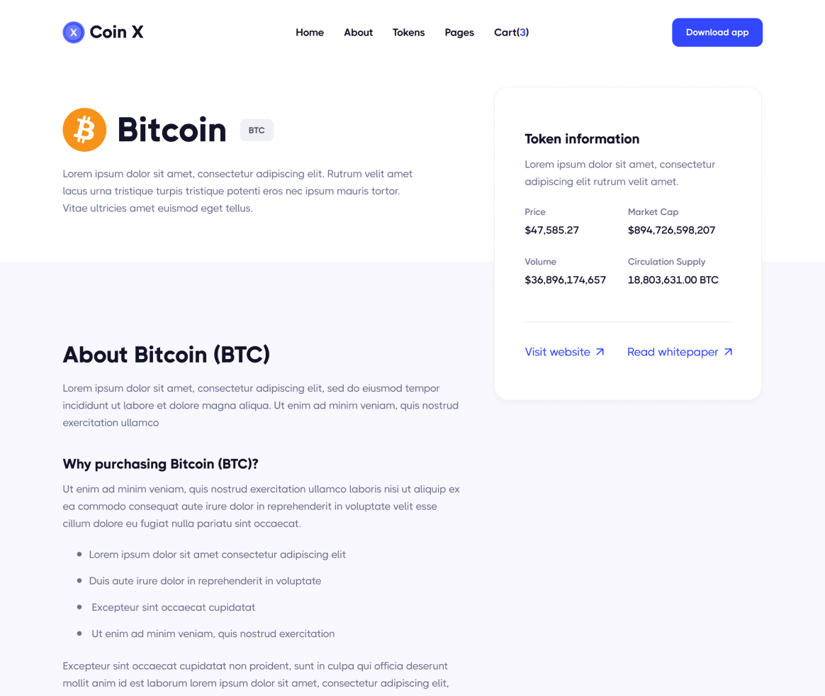 Coin X - Token Single page - Crypto Startup Webflow Template