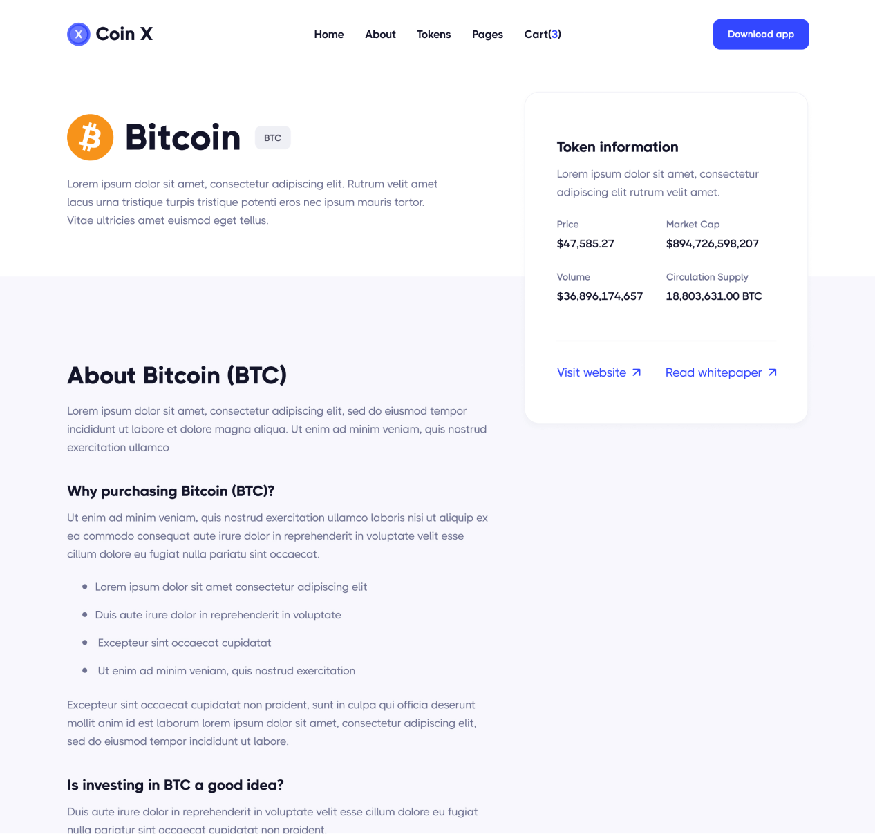 Coin X - Token Singl page - Crypto Startup Webflow Template