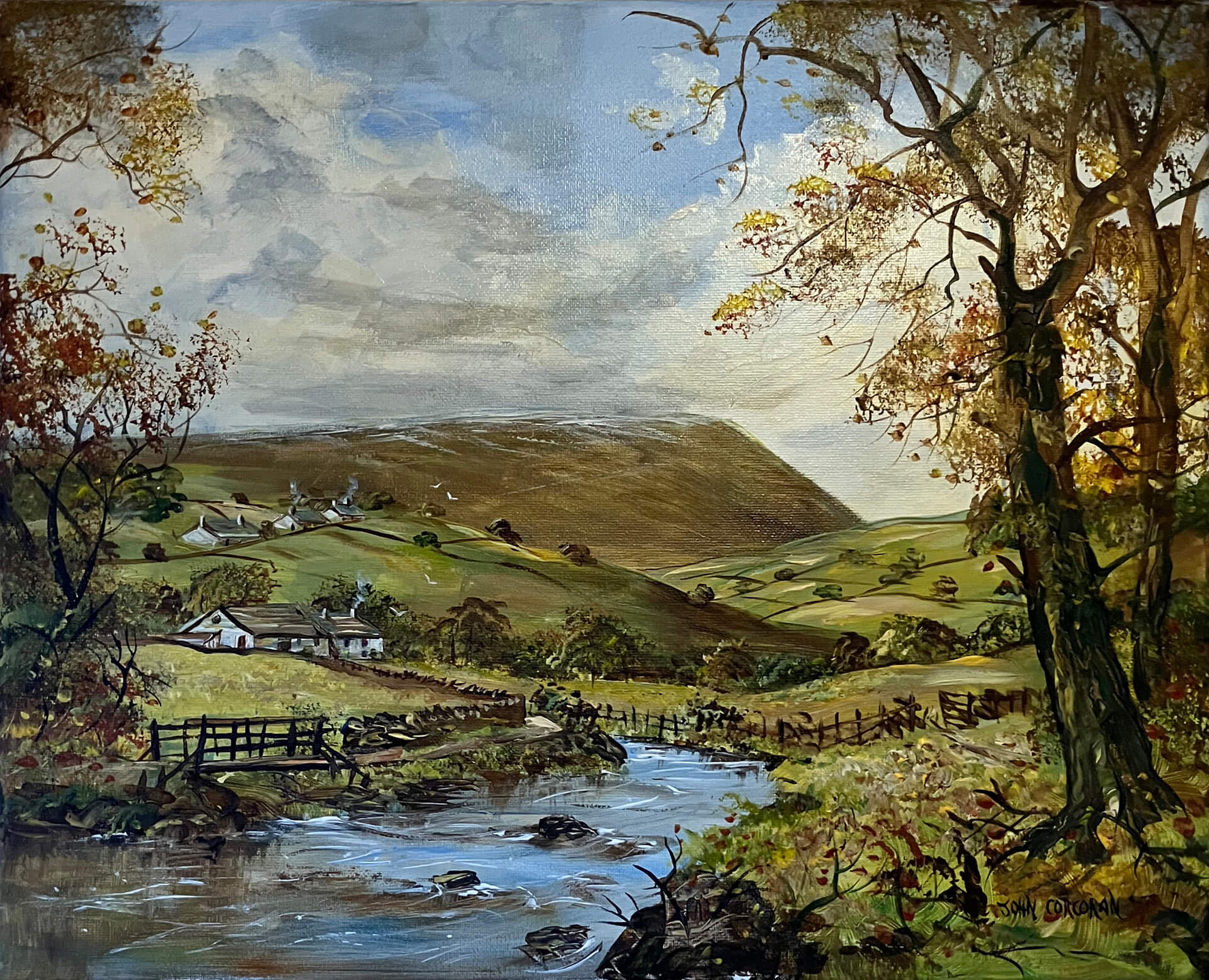 Original oil painting of a countryside scene.