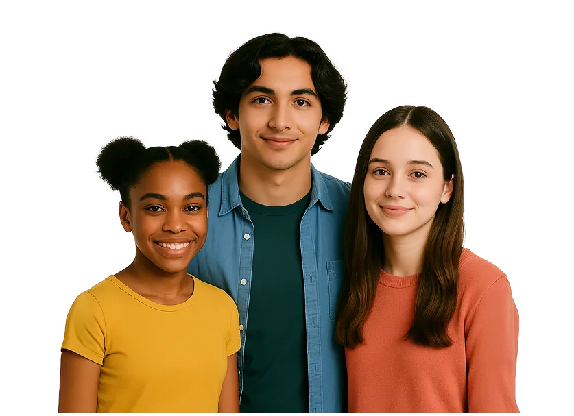 3 teens smiling at Horizon Recovery residential treatment center