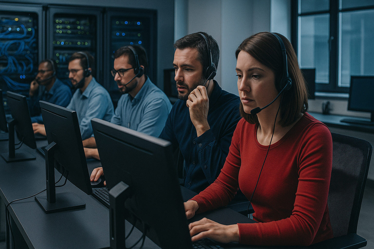 An office of IT support agents