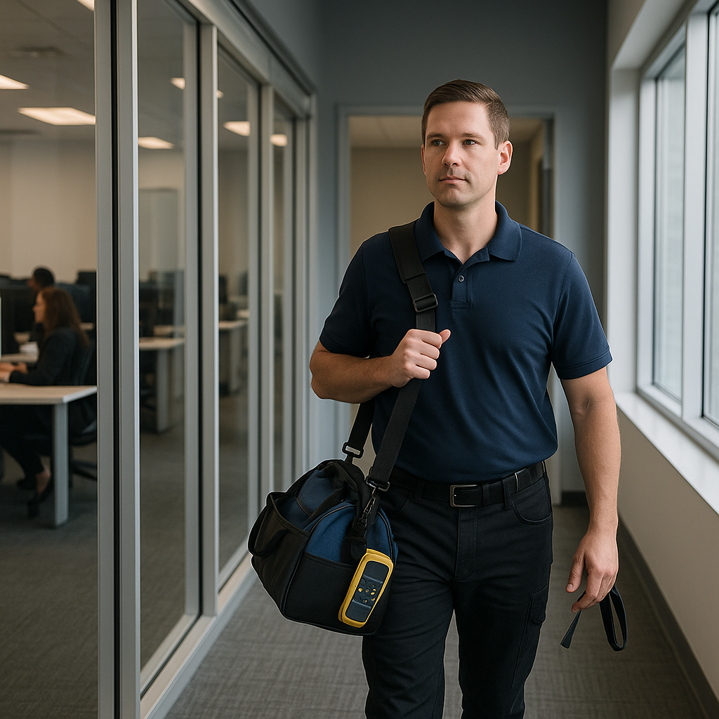 IT tech walking at onsite support call