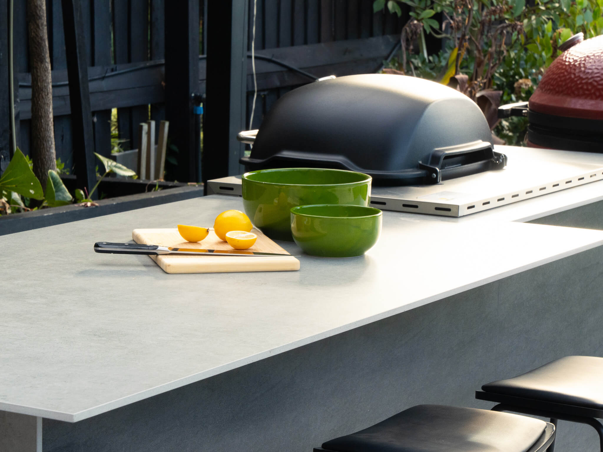 Inbuilt webber and Kamado Joe Egg - outdoor kitchen 