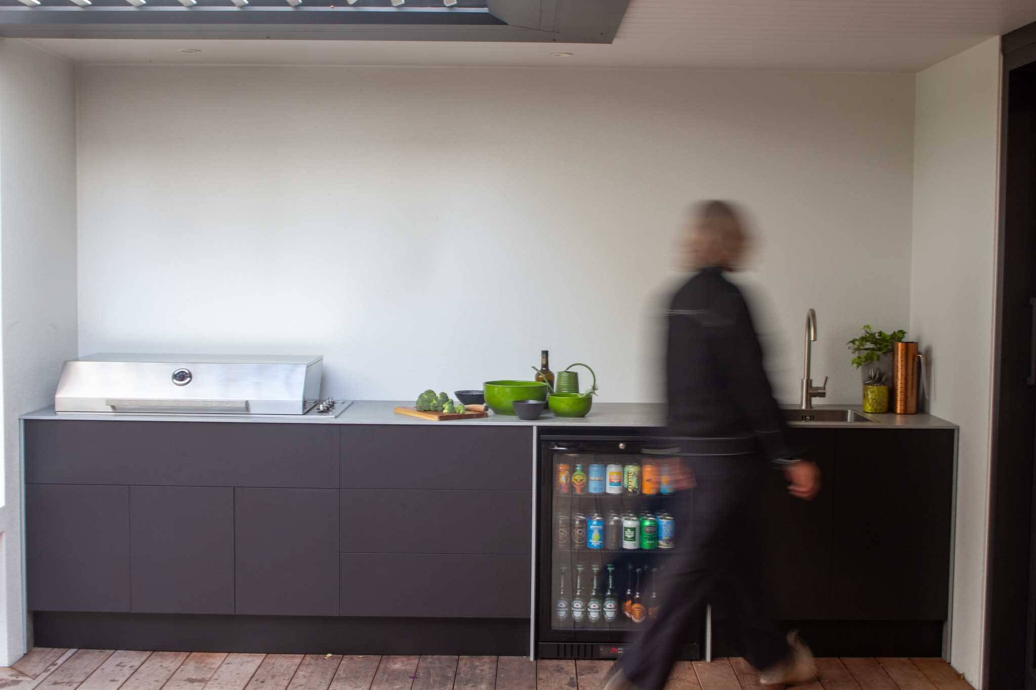 Wild Kitchens - Outdoor Kitchen Install. Inbuilt BBQ, with a fridge and a sink
