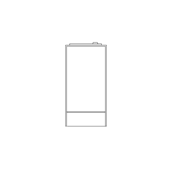 Line drawing of a rectangular vertical electric or gas heater with a control knob on top.