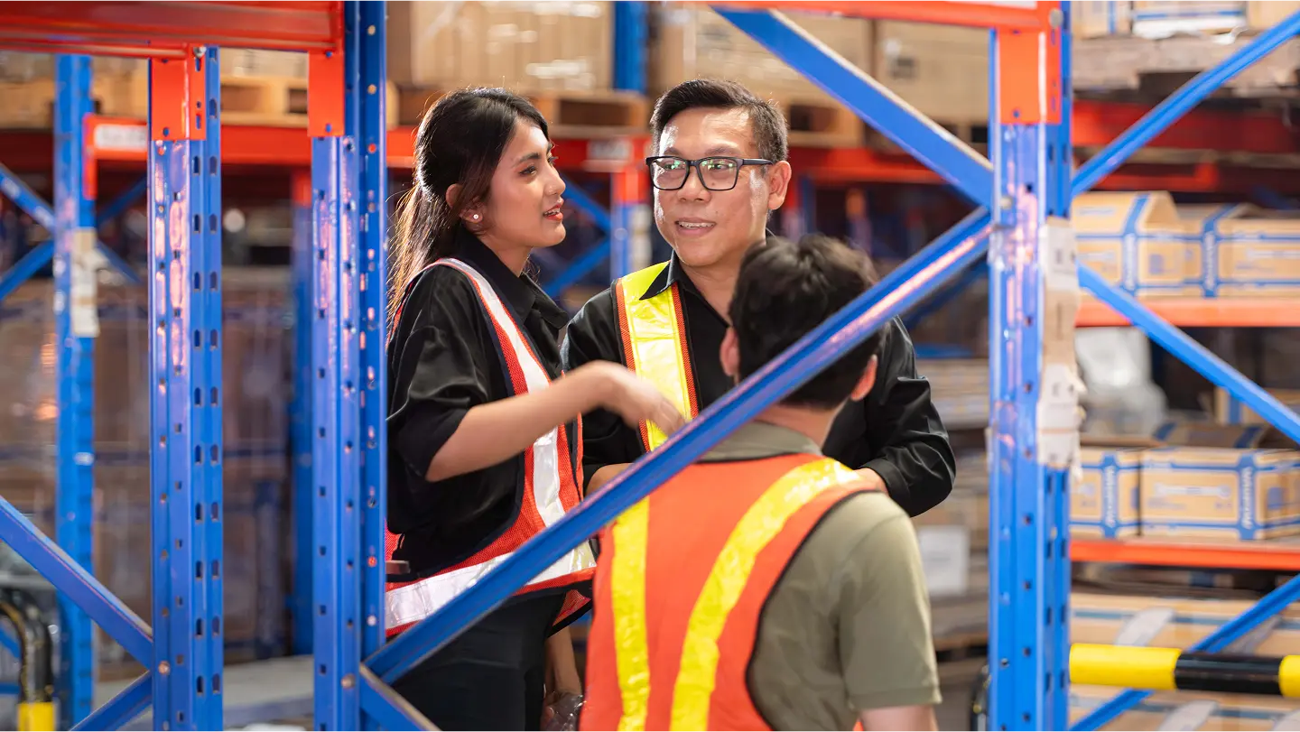 Group of warehouse employee rest comfortably during work
