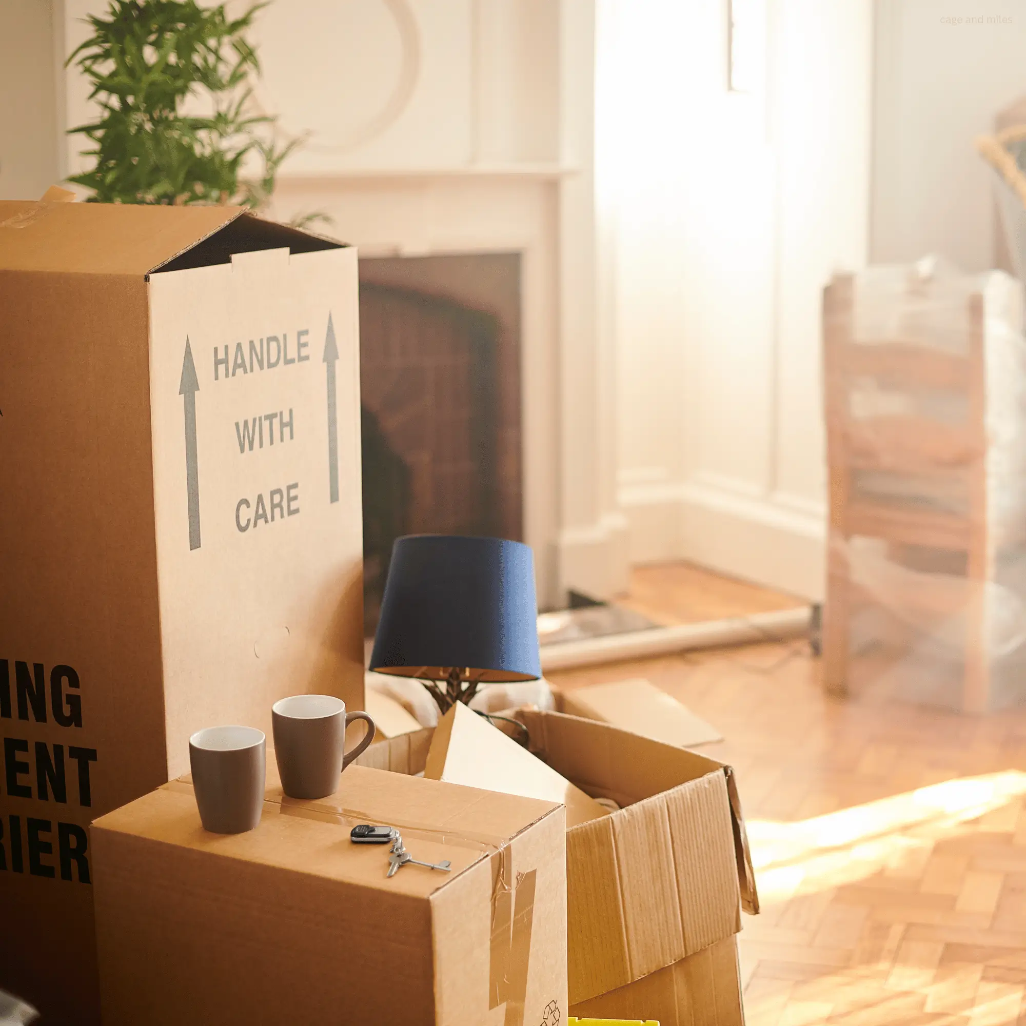 Cardboard boxes in a home symbolizing a parent preparing to relocate after divorce and its impact on child custody arrangements in California