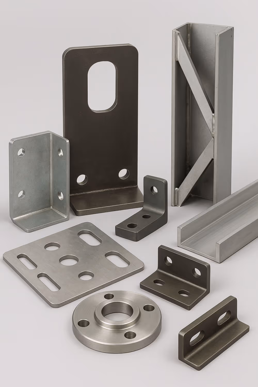 Fabricated sheet metal brackets, plates, and flanges for industrial applications by Burns Machine Company.