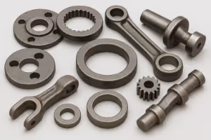 Forged metal components including gears, rings, and shafts for industrial and heavy machinery applications.