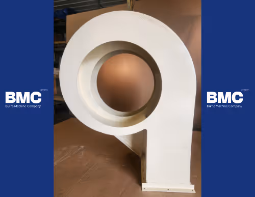 Large CNC machined and fabricated blower housing manufactured by Burns Machine Company (BMC).