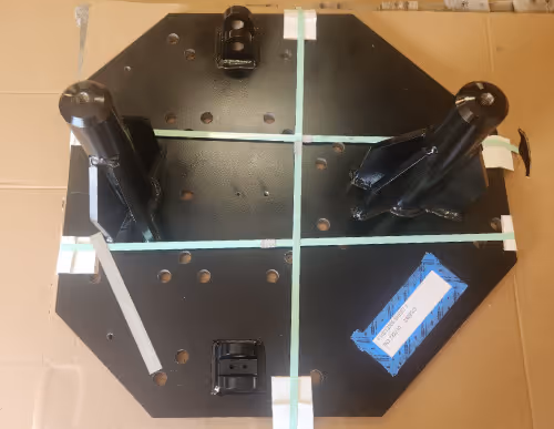 Fabricated and CNC machined steel fixture base for Roots blower by Burns Machine Company.