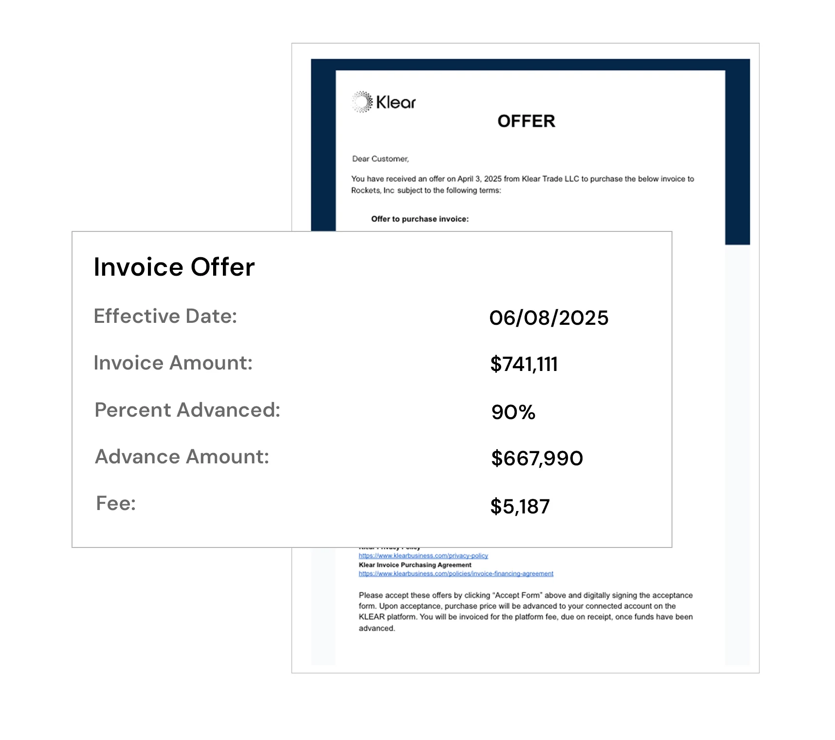 Access to working capital is embedded in the Klear platform