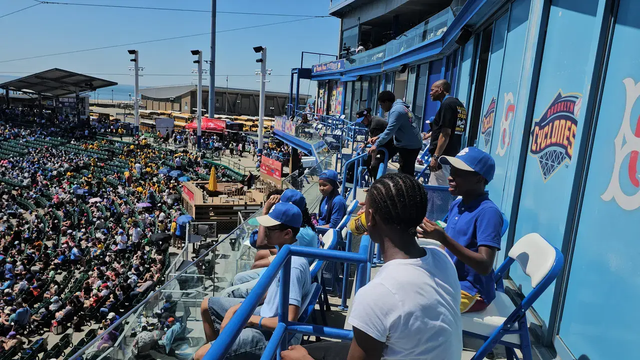 Students attending a Brooklyn Cyclones baseball game at the stadium