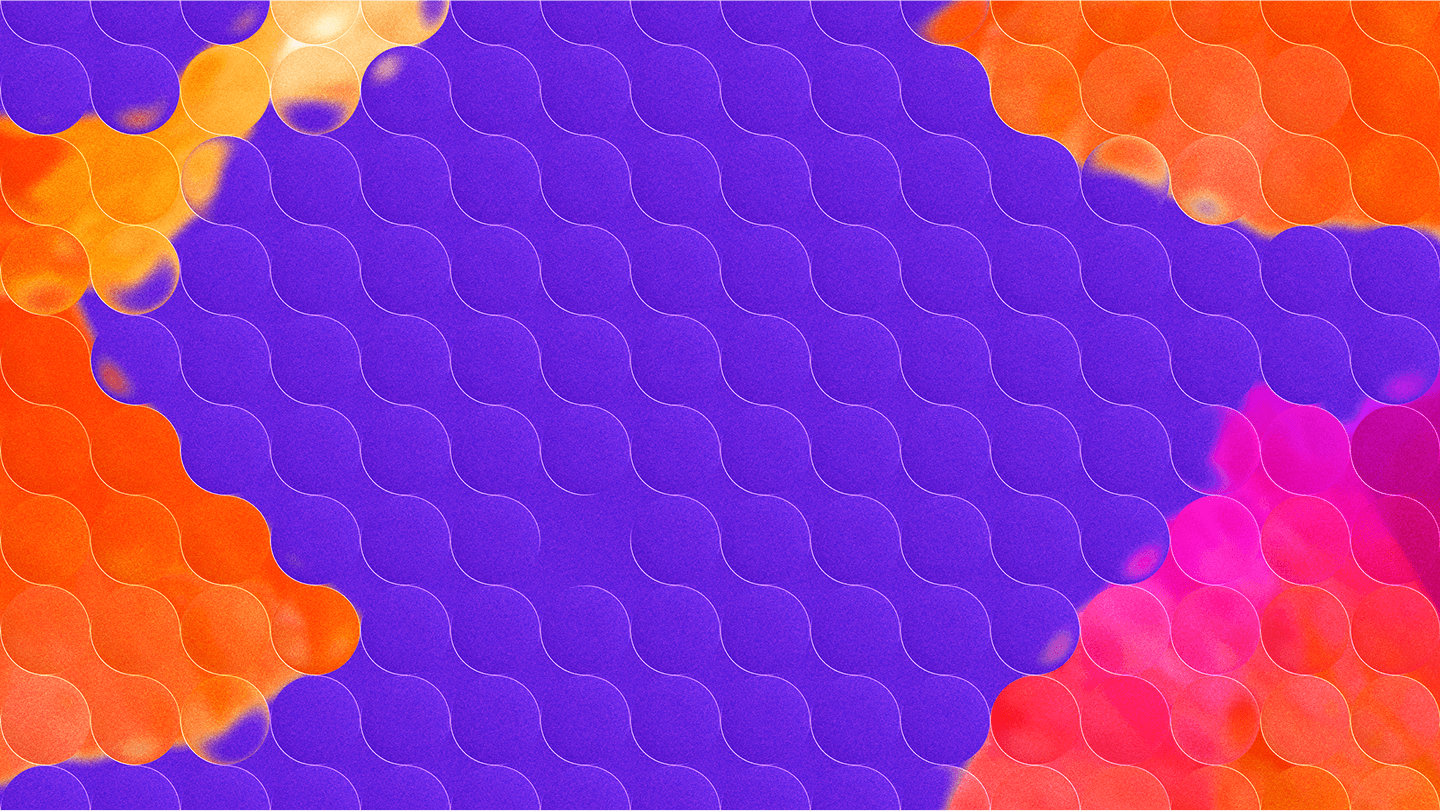 Abstract artwork with purple center, warm edges, and glass orb overlay.