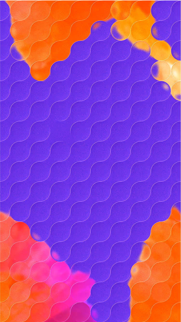 Abstract artwork with purple center, warm edges, and glass orb overlay.
