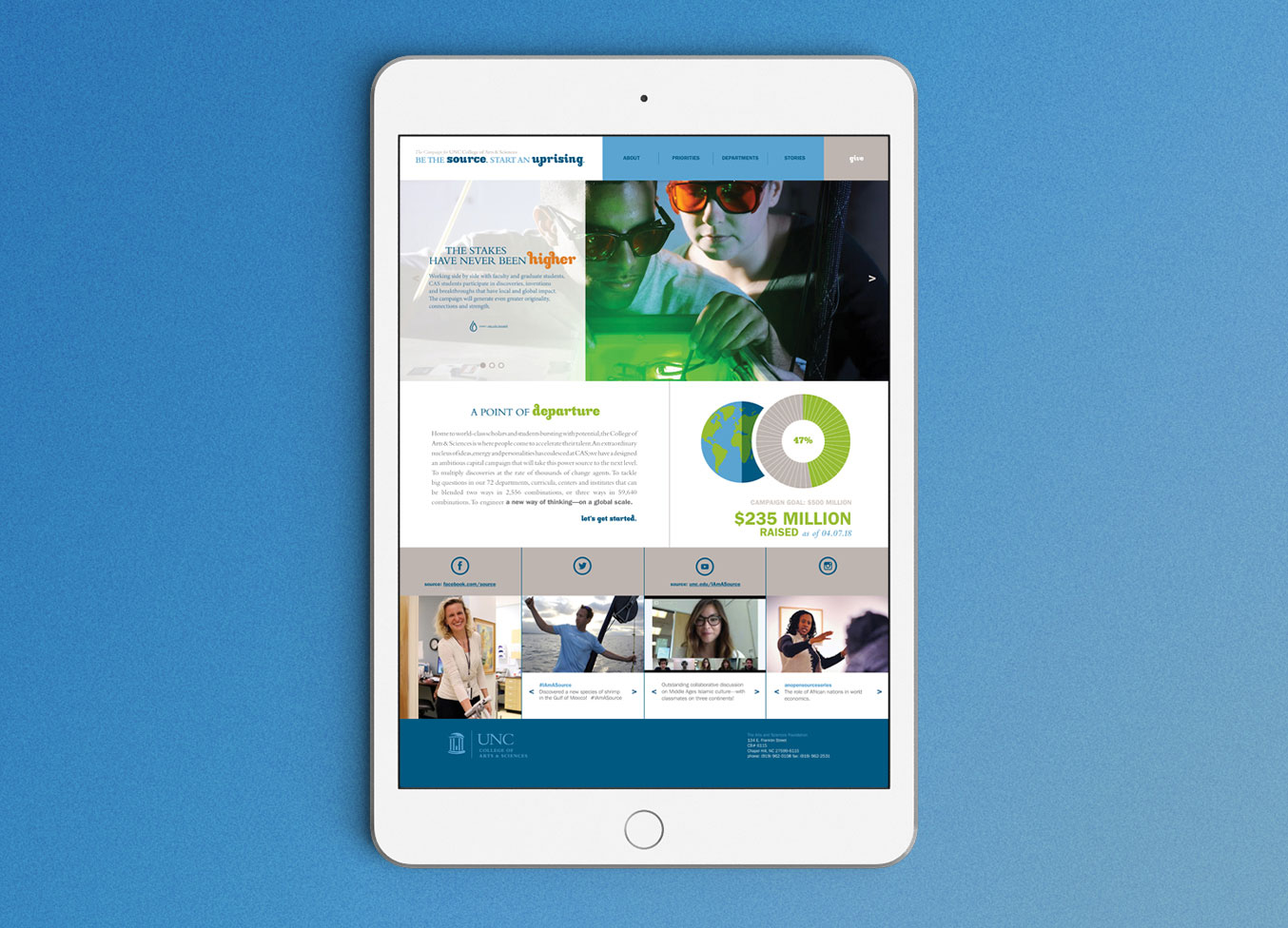 UNC CoA&S website on tablet