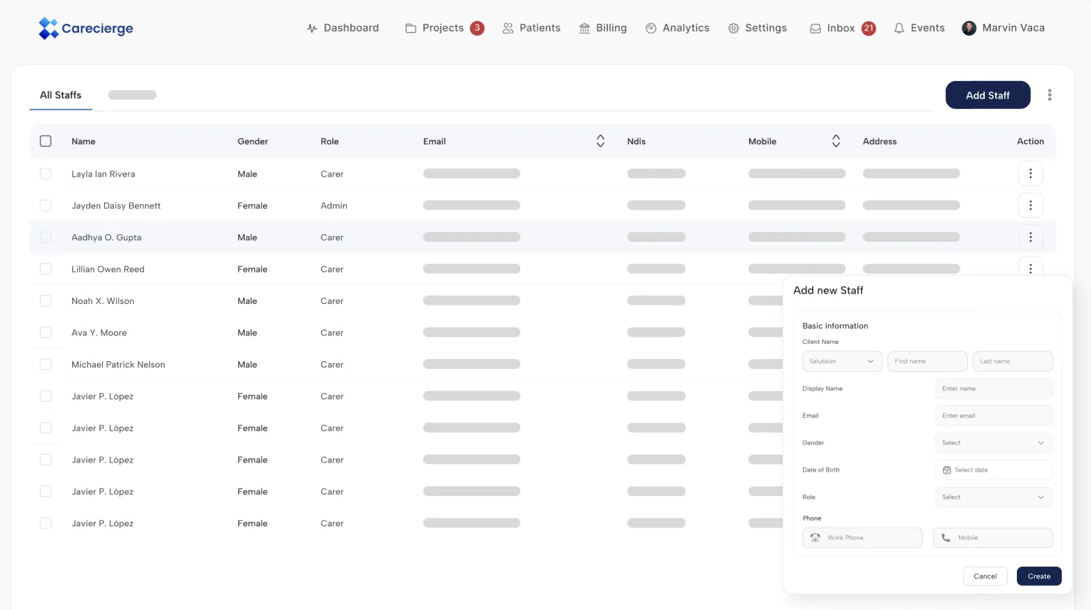 Carecierge dashboard showing CMS GUIDE patient tracking