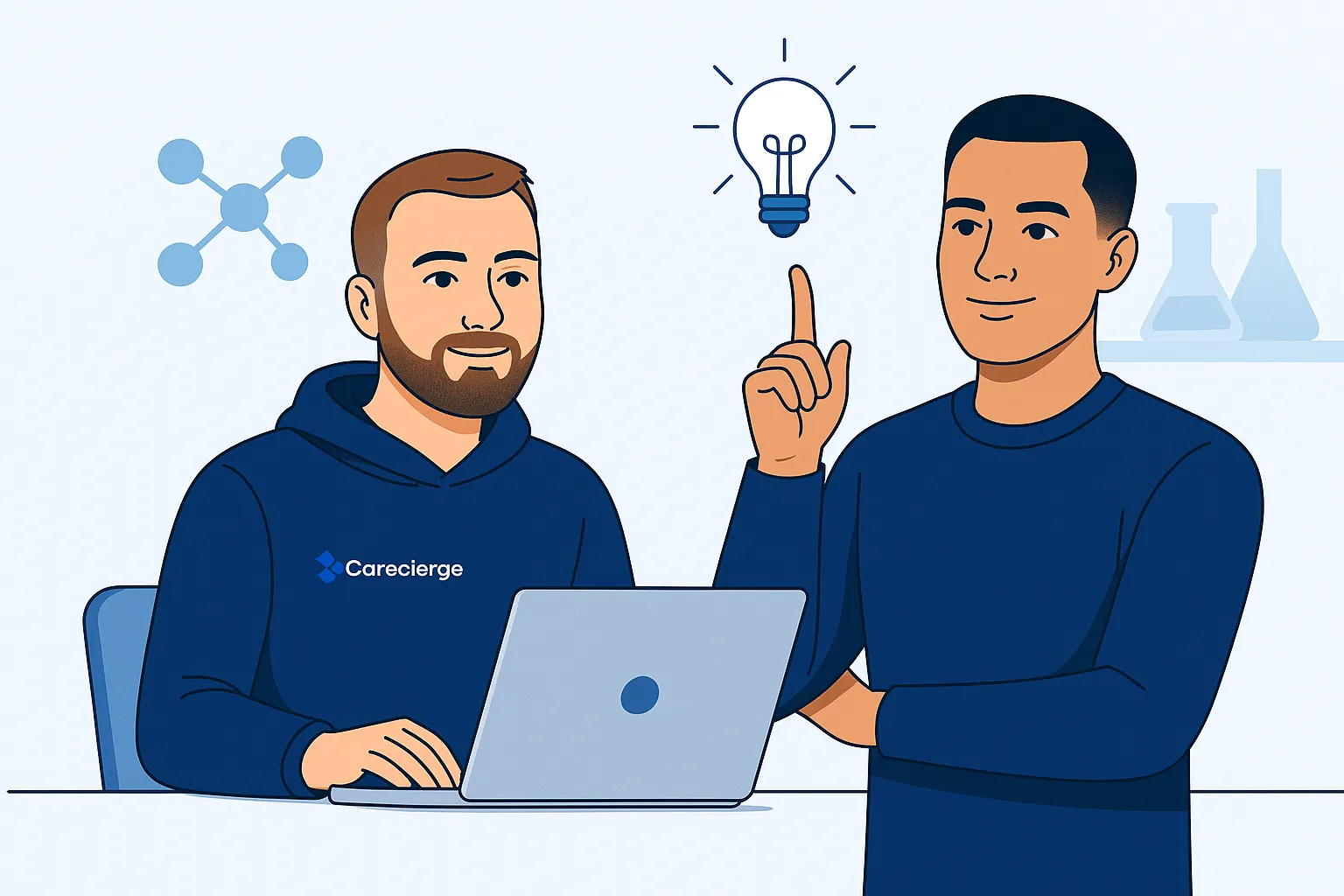 Illustration of two professionals collaborating on CMS GUIDE workflows