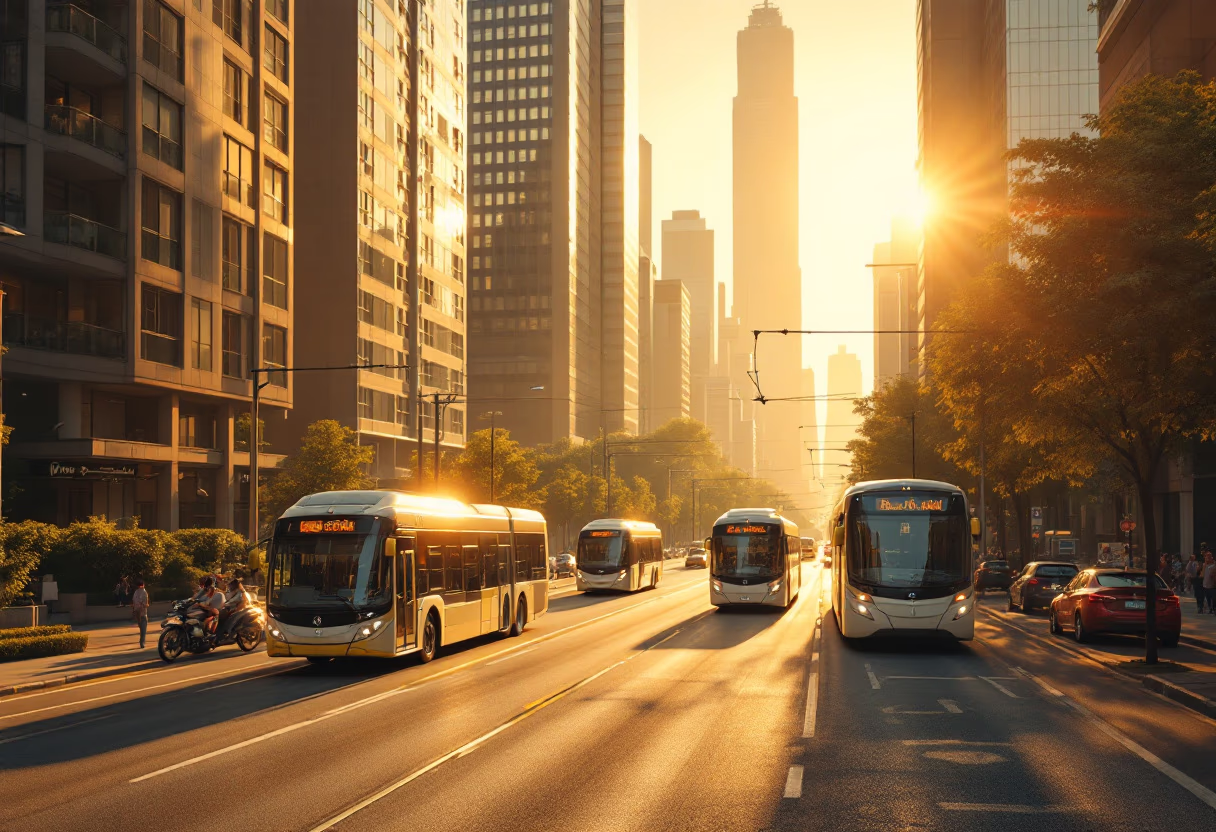 [background image] image of cityscape with visible public transport vehicles (for a public transportation company)
