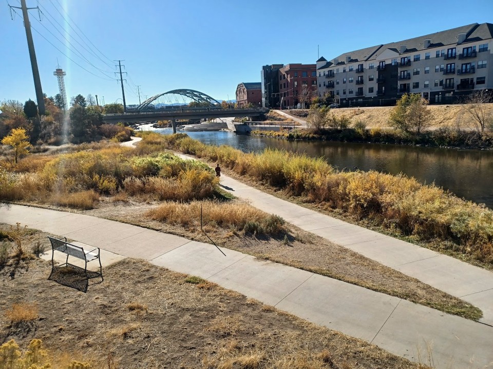 bioswale, landscaping and river stormwater iin Denver