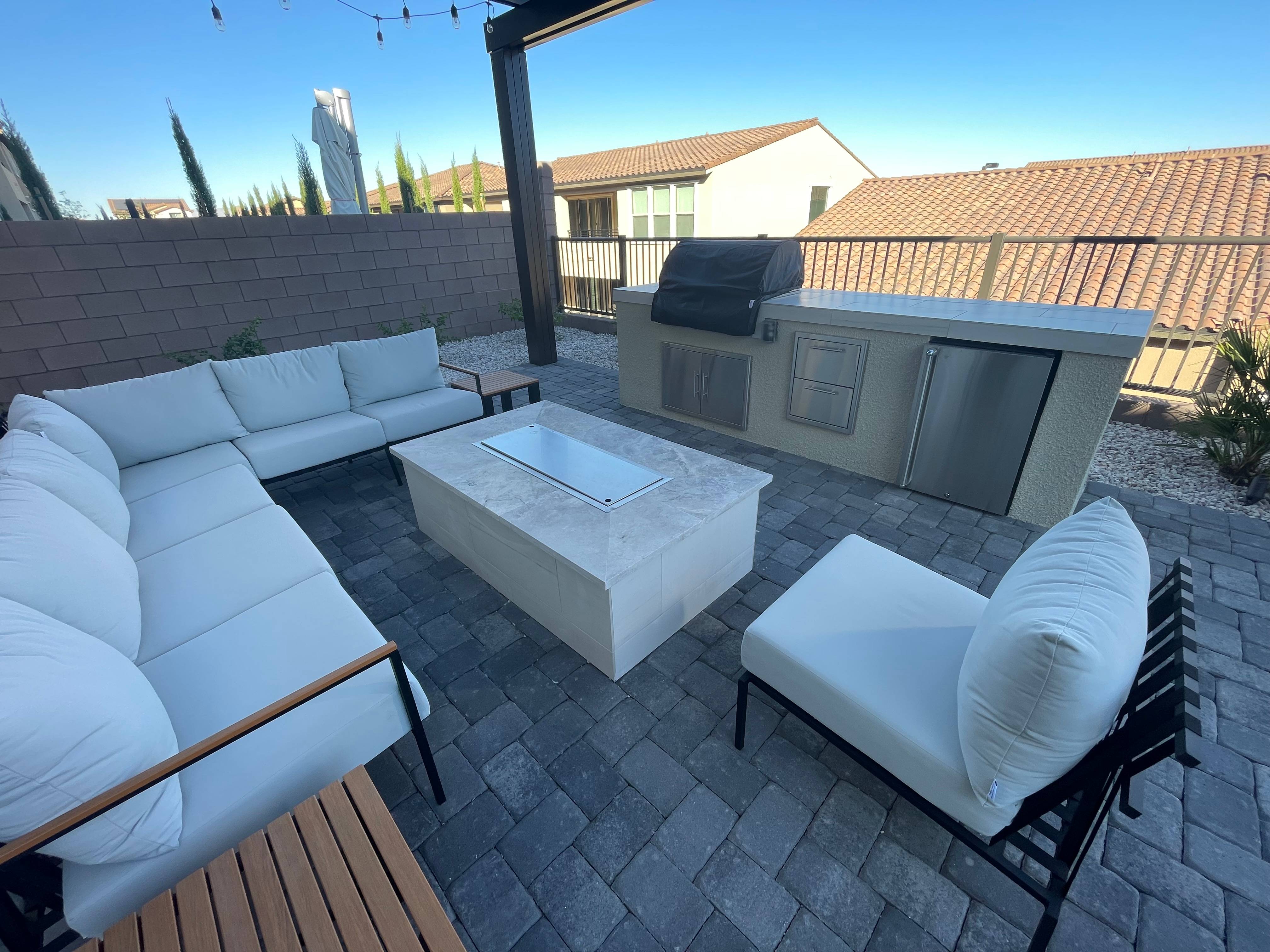 modern backyard seating area