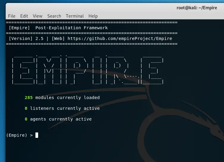 Empire starting up and listing loaded modules