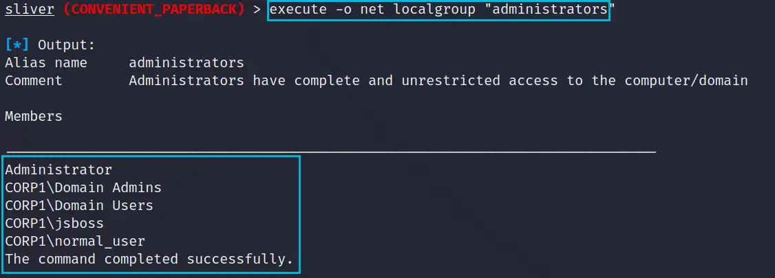 net localgroup administrators output