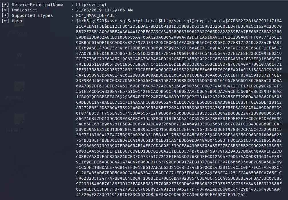 Kerberoasting ticket request in the logs