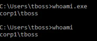 whoami and whoami.exe both working in Windows