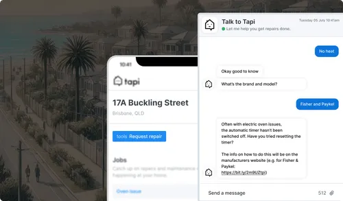 Concierge screen offering tenants instant help with repairs through Tapi.