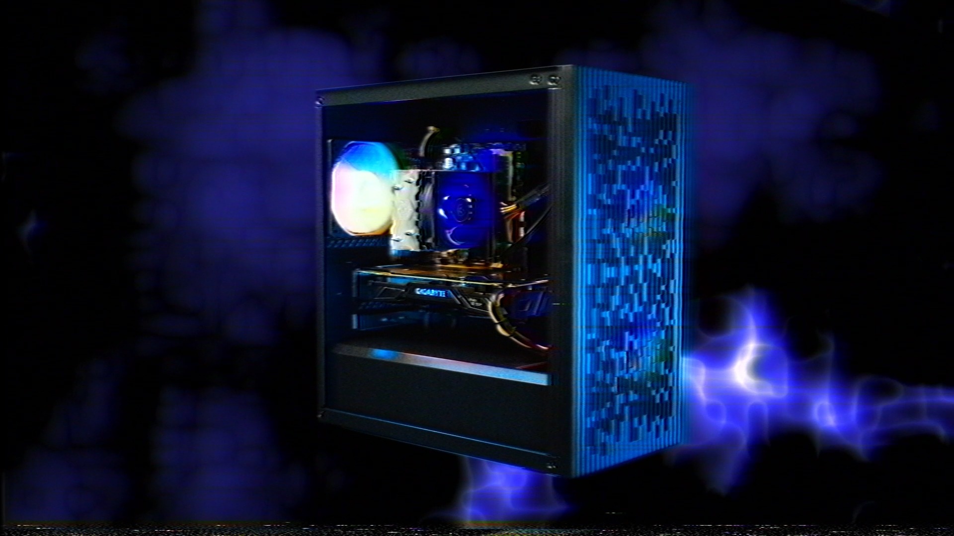 A Computer with lighting behind it