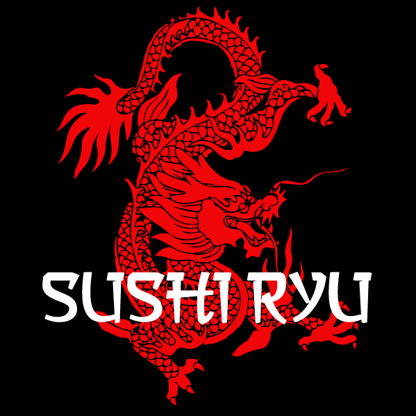 Sushi Restaurant Logo with a red dragon.