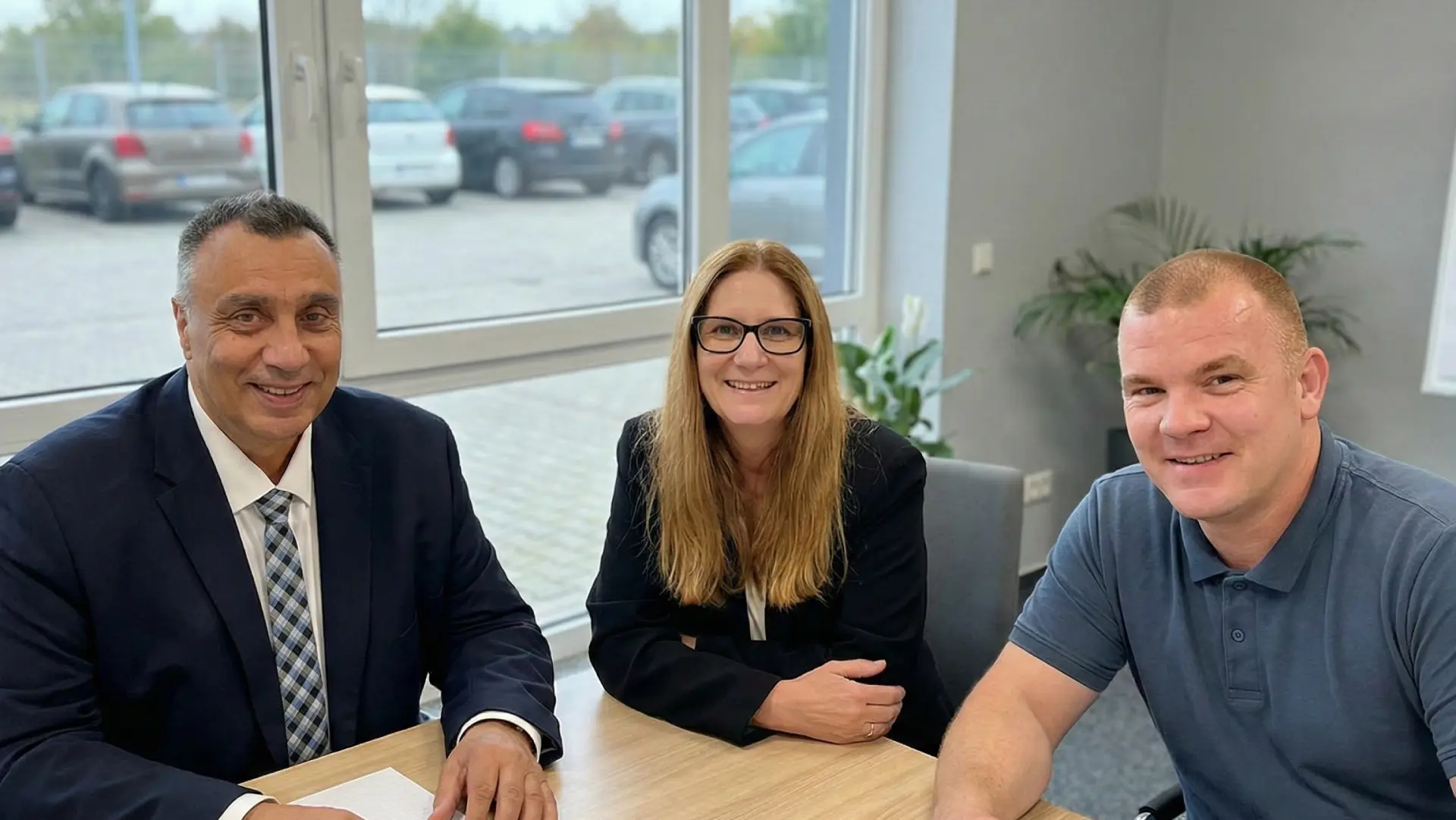 Zwei Herren und eine Dame lächeln in die Kamera.