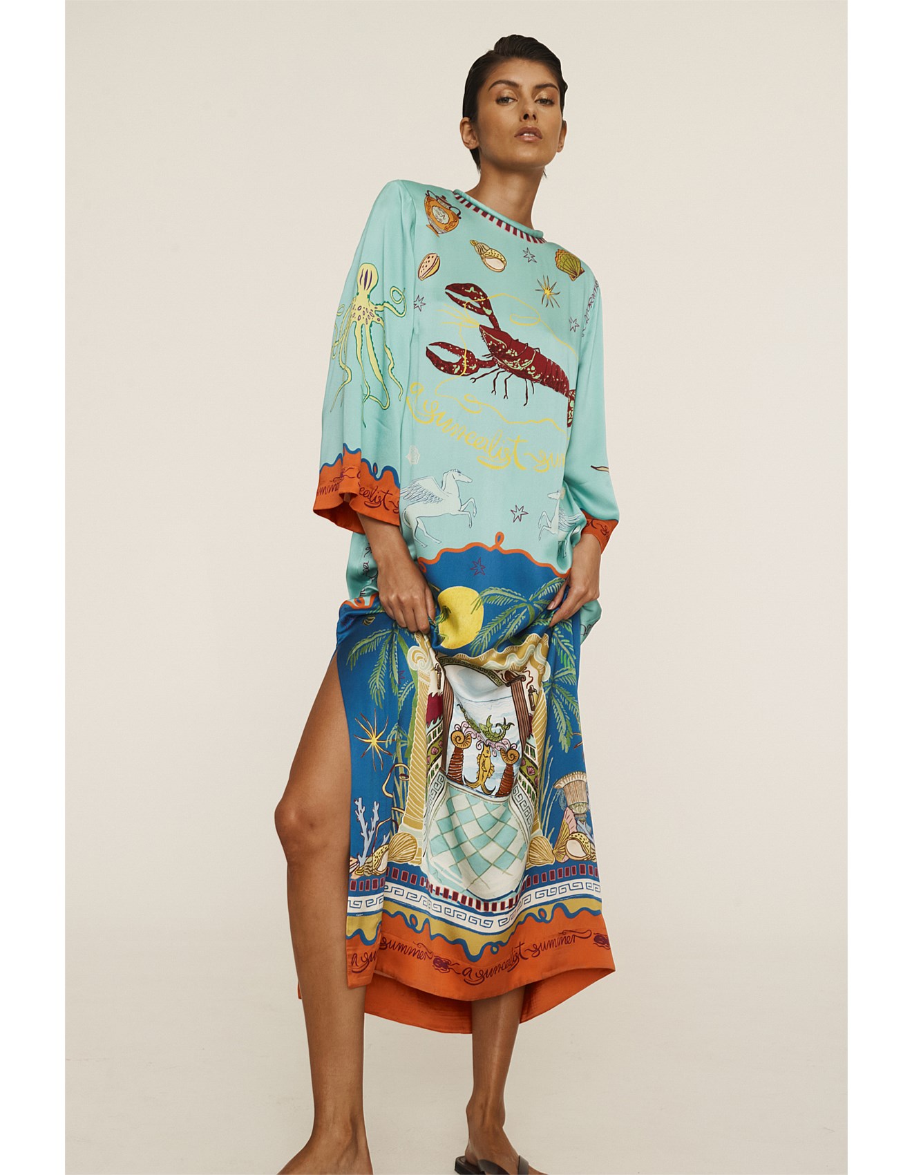 Surrealist Summer Midi Silk Dress