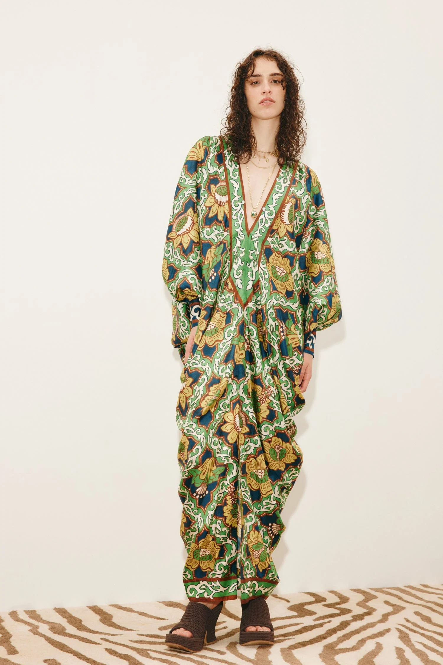 Liana V Neck Silk Midi Dress