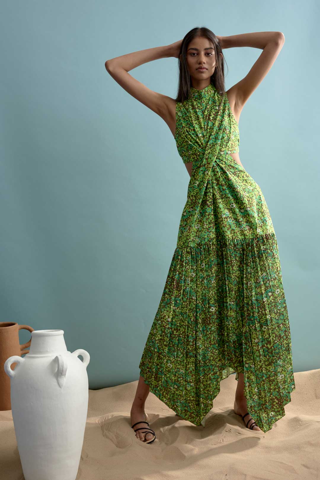 Phyllis Twist Front Pleat Dress