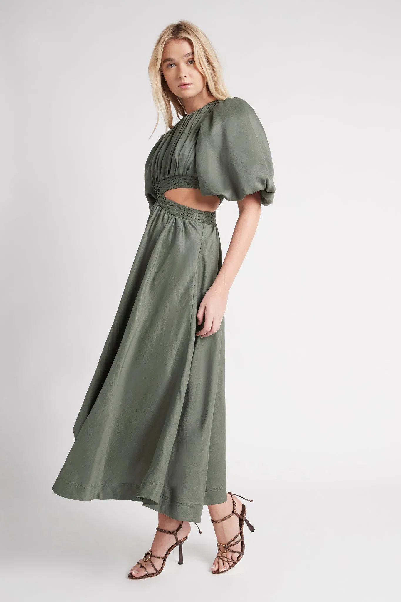 Tidal Tucked Cut Out Midi Dress