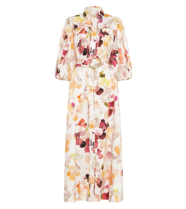 Dassia Puff Sleeve Shirt Midi Dress