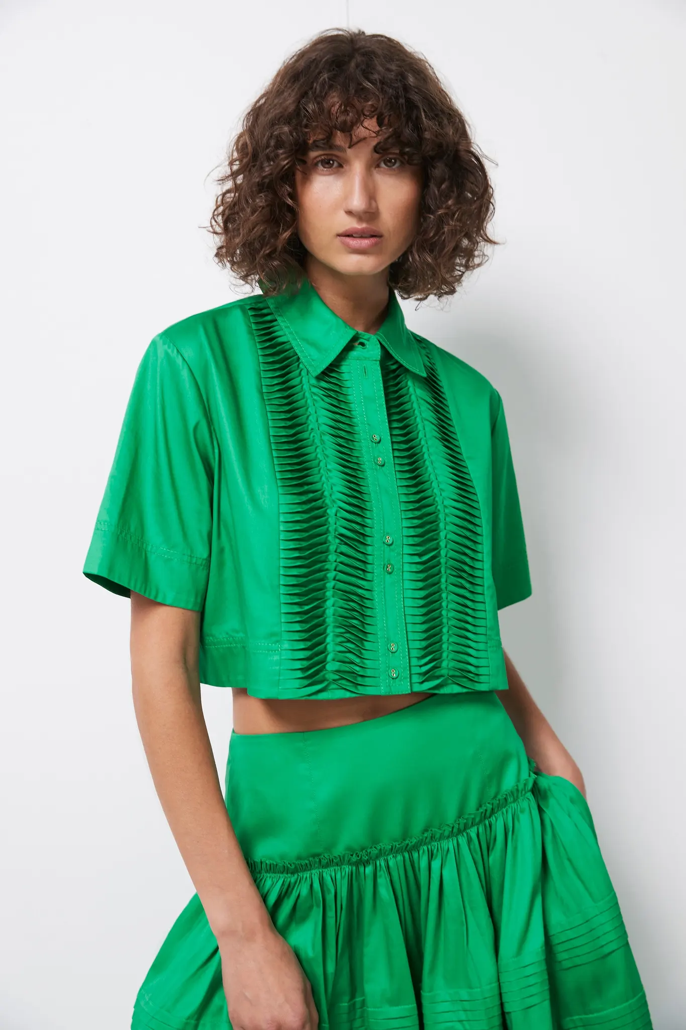 Tidal Pleated Cropped Shirt