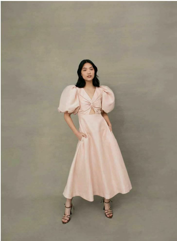 Dusk Knot Puff Sleeve Midi Dress